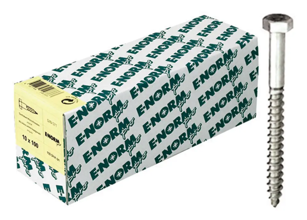 Zertifiziert E-NORMpro Sechskant-Holzschraube DIN 571 Stahl galvanisch verzinkt 6 x 80 mm(Verpackungseinheit: 200Stück)
