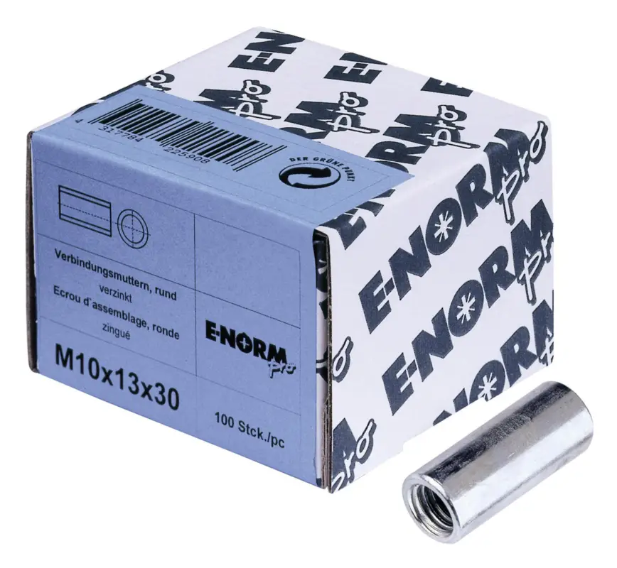 E-NORMpro Verbindungsmuffe Rd. 4.8 galvanisch verzinkt M8 x 30 x 11 mm(Verpackungseinheit: 100Stück) Sonderangebot