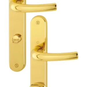 Abverkauf Hoppe Tokyo Messing-Langschild-Türgriff-Garnitur M1710RH/265 mit Schlitzkopf/Olive für Bad/WC-Türen - poliert