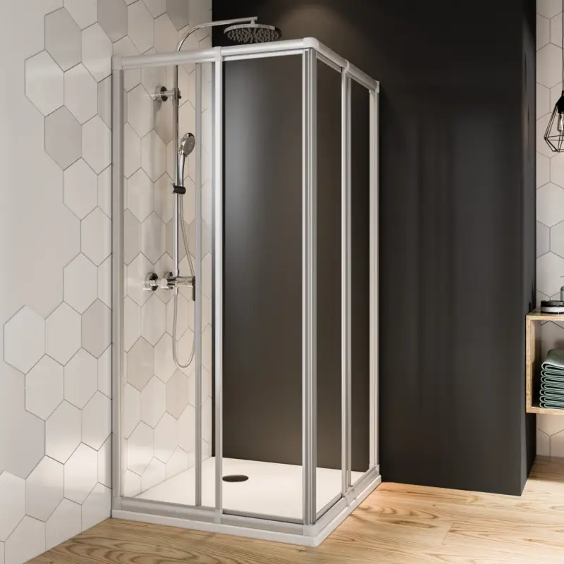 Breuer Fara 4 Eckeinstieg Schiebetür 4-teilig Klarglas hell 80 x 80 cm / 175 cm - Alu Silber matt Meistverkauft