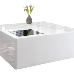 SalesFever Couchtisch, 100 x 100 x 40 cm - Holz/Glas Weiß Neue Ware