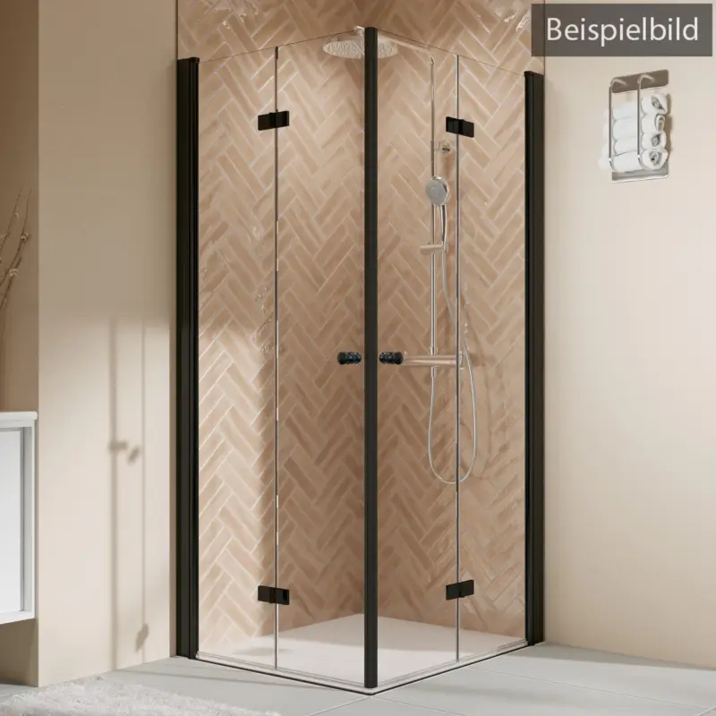 Abverkauf Breuer Elana 2.0 rund Black Edition Eckeinstieg Drehfalttür 4-teilig Intima 75 x 75 cm - Schwarz matt