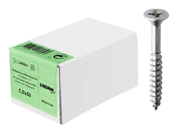 E-NORMpro Spanplattenschraube Edelstahl Senkkopf A2 TG PZD 4,5 x 80/50 KP(Verpackungseinheit: 50Stück) Begrenztes Angebot
