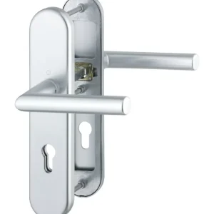 Geprüft Hoppe Amsterdam Aluminium-Schutz-Langschild-Türgriff-Garnitur 1400/3331/3310, Profilzylinder, SK2, für Außen-/Wohnungsabschluss-Türen (42-47 mm) - silberfarben