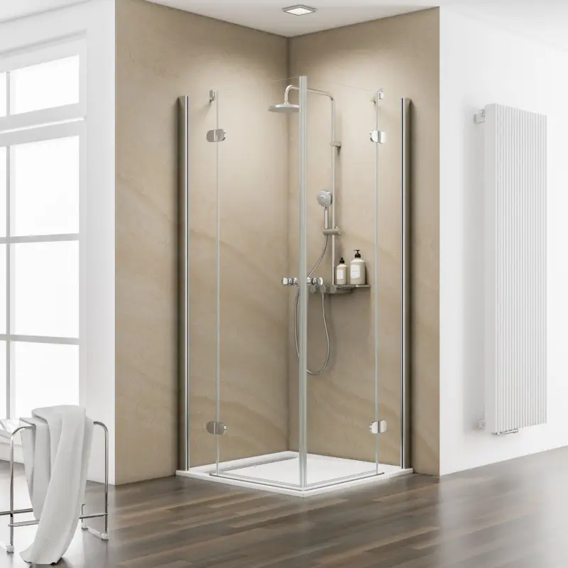 Schulte ExpressPlus 7T MasterClass Eckeinstieg 4-teilig Klarglas hell Chromoptik 90 x 90 cm / 200 cm inkl. fixil-Glassiegel Zertifiziert