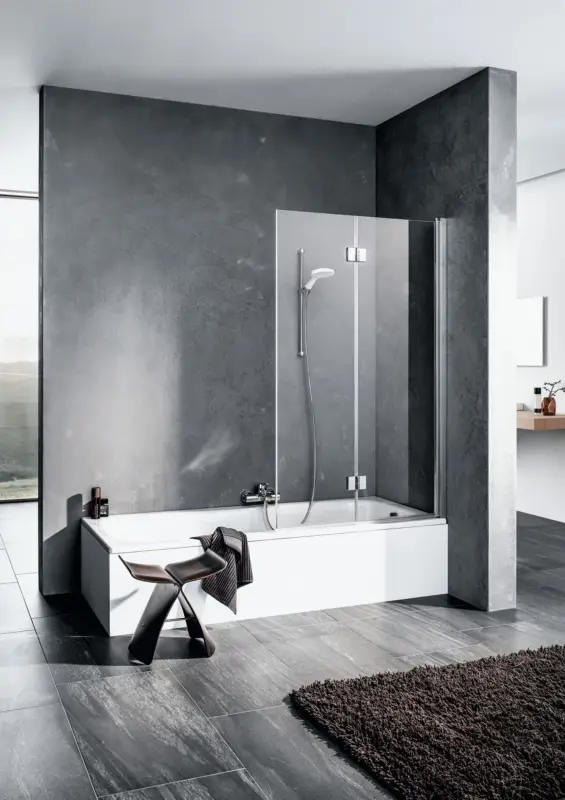 Kermi Liga Badewannenaufsatz Faltwand 2-flügelig Klarglas hell mit Beschichtung KermiClean Anschlag rechts Silber mattglanz Montage auf Badewanne 100 cm x 150 cm Bestpreis
