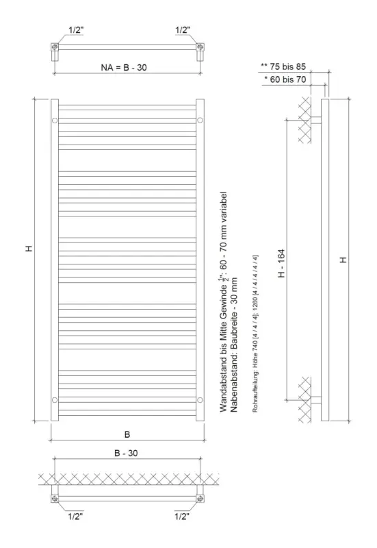 Begrenztes Angebot Corpotherma Uranus Badheizkörper 1260 x 600 mm - Chrom