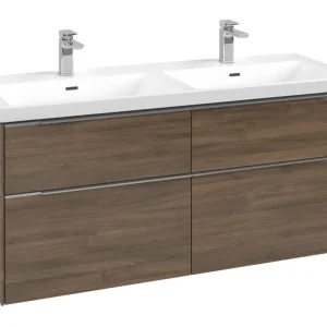Garantierte Lieferung Villeroy & Boch Subway 3.0 Waschbeckenunterschrank für Doppelwaschtisch 4 Auszüge 1272 x 576 x 462 mm - Arizona Oak / Aluminium glänzend