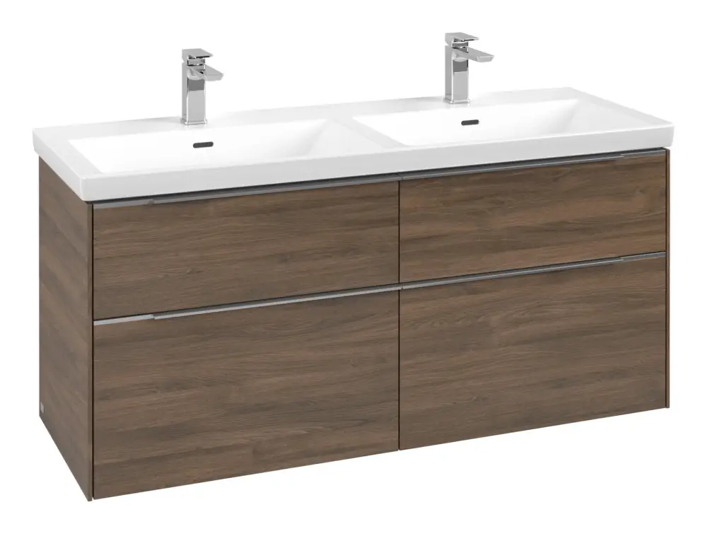 Garantierte Lieferung Villeroy & Boch Subway 3.0 Waschbeckenunterschrank für Doppelwaschtisch 4 Auszüge 1272 x 576 x 462 mm - Arizona Oak / Aluminium glänzend