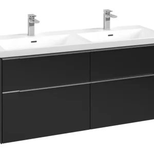 Villeroy & Boch Subway 3.0 Waschbeckenunterschrank für Doppelwaschtisch 4 Auszüge 1272 x 576 x 462 mm - Volcano Black / Aluminium glänzend Versand Am Gleichen Tag