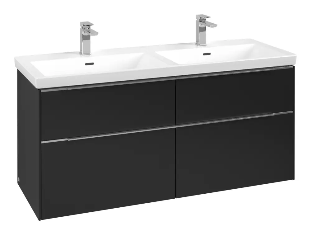 Villeroy & Boch Subway 3.0 Waschbeckenunterschrank für Doppelwaschtisch 4 Auszüge 1272 x 576 x 462 mm - Volcano Black / Aluminium glänzend Versand Am Gleichen Tag