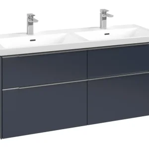 Villeroy & Boch Subway 3.0 Waschbeckenunterschrank für Doppelwaschtisch 4 Auszüge 1272 x 576 x 462 mm - Marine Blue / Aluminium glänzend Nur Für Kurze Zeit