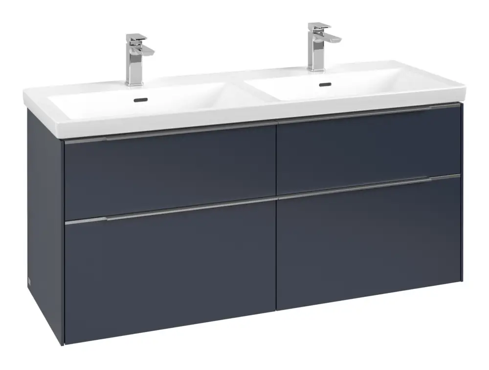 Villeroy & Boch Subway 3.0 Waschbeckenunterschrank für Doppelwaschtisch 4 Auszüge 1272 x 576 x 462 mm - Marine Blue / Aluminium glänzend Nur Für Kurze Zeit