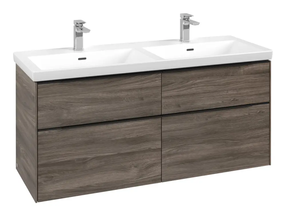 Villeroy & Boch Subway 3.0 Waschbeckenunterschrank für Doppelwaschtisch 4 Auszüge 1272 x 576 x 462 mm - Stone Oak / Volcano Black Abverkauf