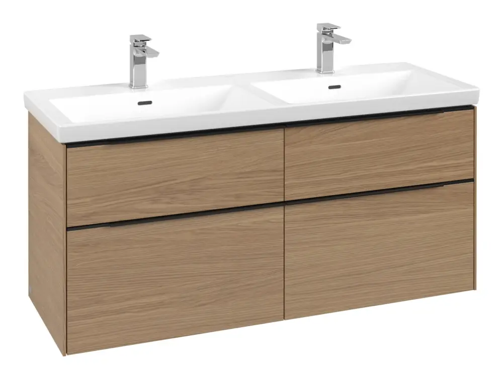 Preis Gesenkt Villeroy & Boch Subway 3.0 Waschbeckenunterschrank für Doppelwaschtisch 4 Auszüge 1272 x 576 x 462 mm - Nordic Oak / Volcano Black