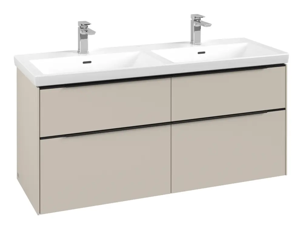Villeroy & Boch Subway 3.0 Waschbeckenunterschrank für Doppelwaschtisch 4 Auszüge 1272 x 576 x 462 mm - Cashmere Grey / Volcano Black Zertifiziert
