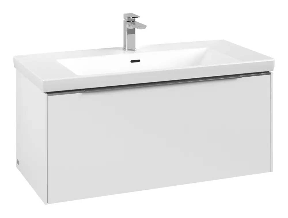 Günstig Villeroy & Boch Subway 3.0 Waschbeckenunterschrank für Becken mittig 1 Auszug 973 x 429 x 462 mm - Pure White / Aluminium glänzend
