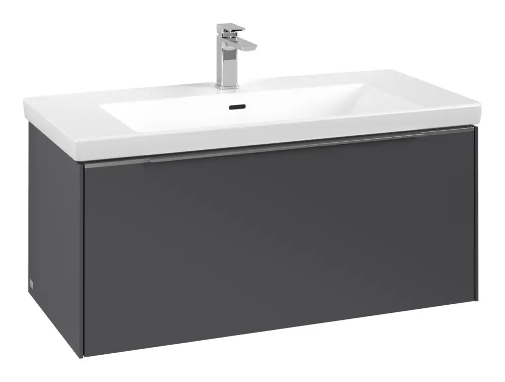 Nur Für Kurze Zeit Villeroy & Boch Subway 3.0 Waschbeckenunterschrank für Becken mittig 1 Auszug 973 x 429 x 462 mm - Graphite / Aluminium glänzend