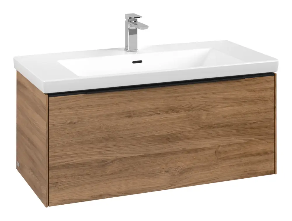 Villeroy & Boch Subway 3.0 Waschbeckenunterschrank für Becken mittig 1 Auszug 973 x 429 x 462 mm - Kansas Oak / Volcano Black Neue Kollektion