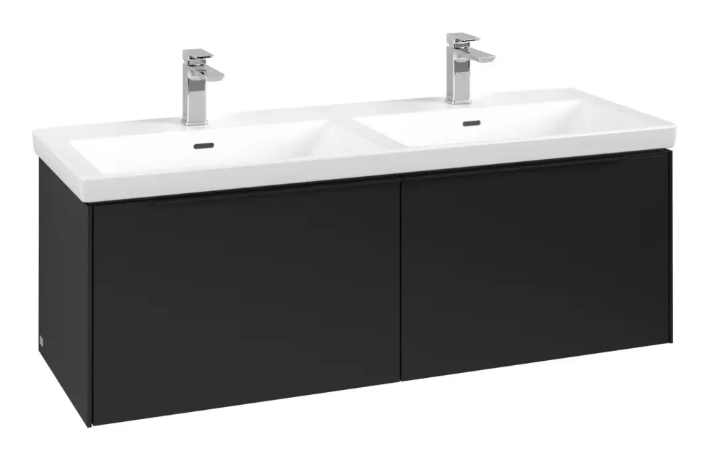 Garantierte Lieferung Villeroy & Boch Subway 3.0 Waschbeckenunterschrank für Doppelwaschtisch 2 Auszüge 1272 x 429 x 462 mm - Volcano Black / Volcano Black
