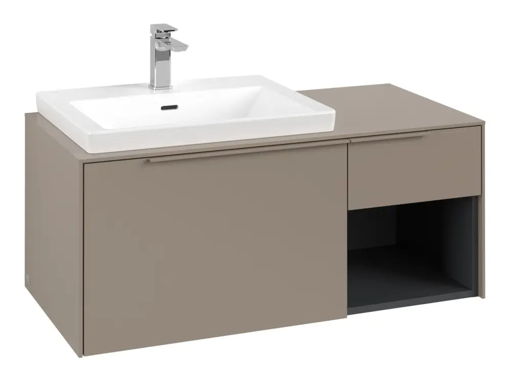 Neue Ware Villeroy & Boch Subway 3.0 Waschbeckenunterschrank für Becken links 2 Auszüge 1001 x 423 x 500 mm - Taupe / Monochrome Optik