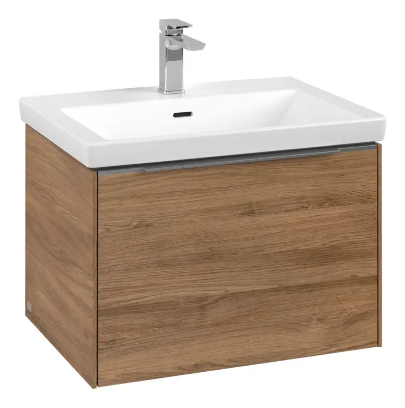 Villeroy & Boch Subway 3.0 Waschbeckenunterschrank für Becken mittig 1 Auszug 622 x 429 x 462 mm - Kansas Oak / Aluminium glänzend Knallerangebot