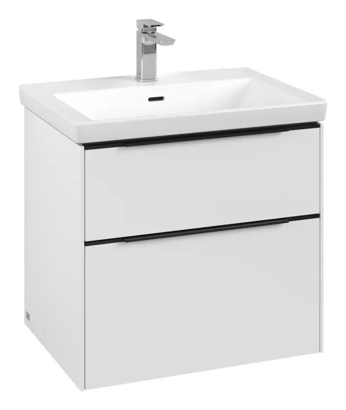 Begrenztes Angebot Villeroy & Boch Subway 3.0 Waschbeckenunterschrank für Becken mittig 2 Auszüge 622 x 576 x 462 mm - Pure White / Volcano Black