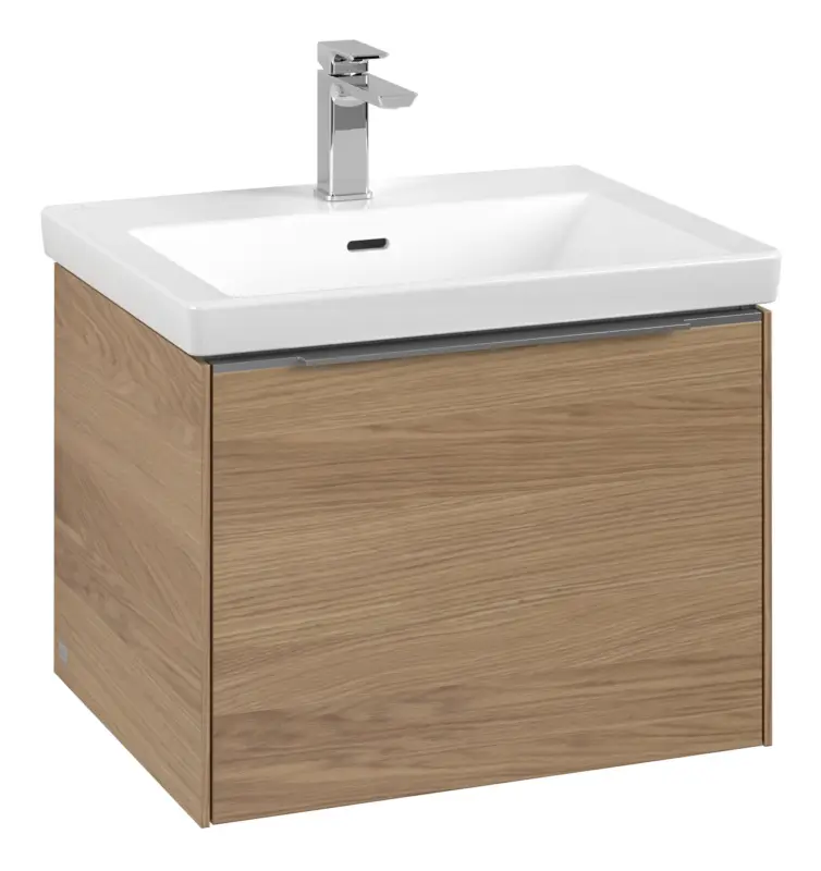 Begrenztes Angebot Villeroy & Boch Subway 3.0 Waschbeckenunterschrank für Becken mittig 1 Auszug 572 x 429 x 462 mm - Nordic Oak / Aluminium glänzend