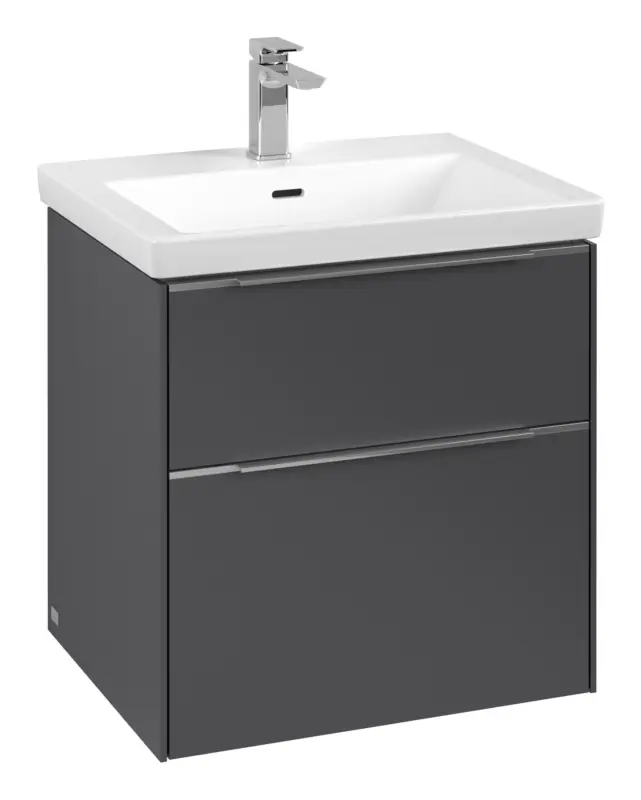 Aktuell Villeroy & Boch Subway 3.0 Waschbeckenunterschrank für Becken mittig 2 Auszüge 572 x 576 x 462 mm - Graphite / Aluminium glänzend