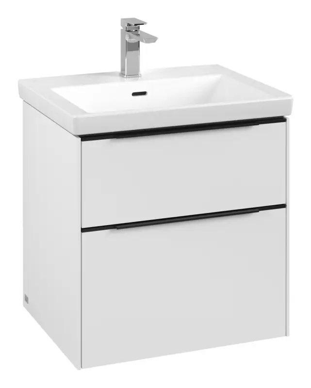 Villeroy & Boch Subway 3.0 Waschbeckenunterschrank für Becken mittig 2 Auszüge 572 x 576 x 462 mm - Pure White / Volcano Black Garantierte Lieferung