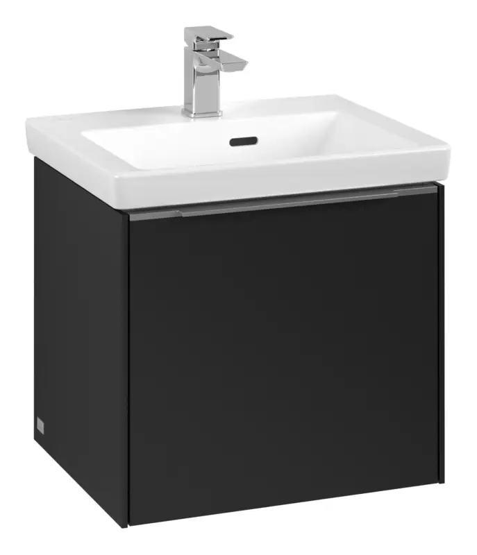 Neue Kollektion Villeroy & Boch Subway 3.0 Waschbeckenunterschrank für Becken mittig 1 Auszug 473 x 429 x 392 mm - Volcano Black / Aluminium glänzend