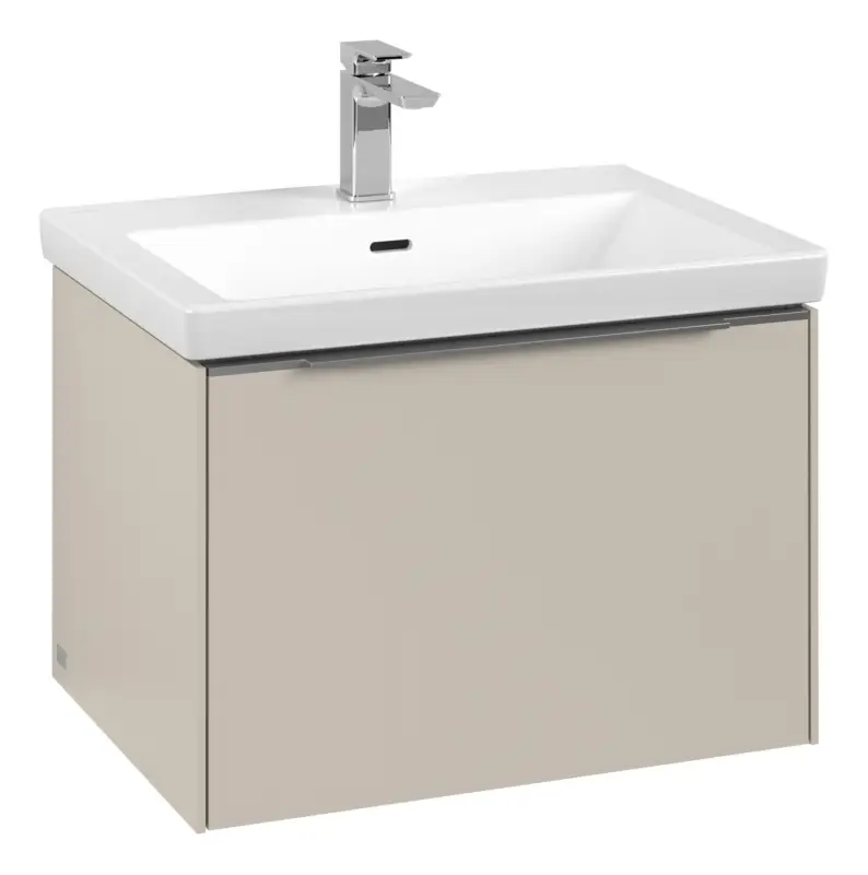 Villeroy & Boch Subway 3.0 Waschbeckenunterschrank für Becken mittig 1 Auszug mit Beleuchtung (2x LED) 622 x 429 x 462 mm - Cashmere Grey / Aluminium glänzend Abverkauf