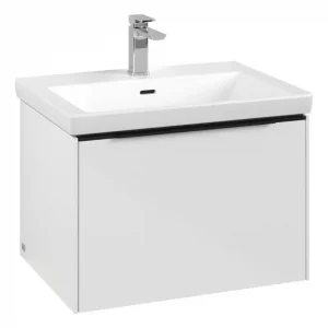 Abverkauf Villeroy & Boch Subway 3.0 Waschbeckenunterschrank für Becken mittig 1 Auszug mit Beleuchtung (2x LED) 622 x 429 x 462 mm - Brilliant White / Volcano Black