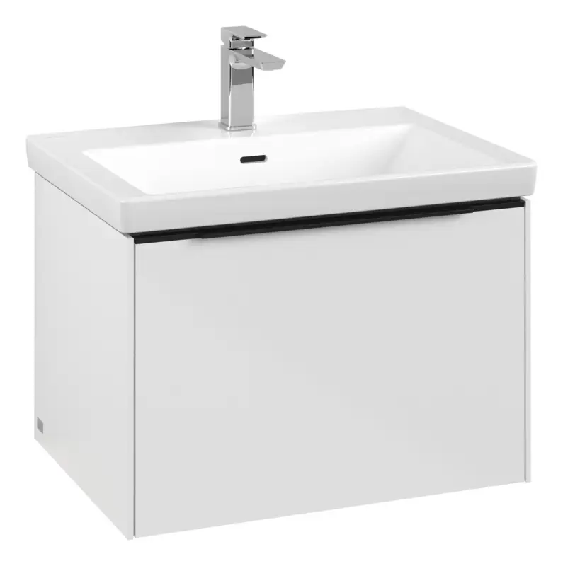 Abverkauf Villeroy & Boch Subway 3.0 Waschbeckenunterschrank für Becken mittig 1 Auszug mit Beleuchtung (2x LED) 622 x 429 x 462 mm - Brilliant White / Volcano Black