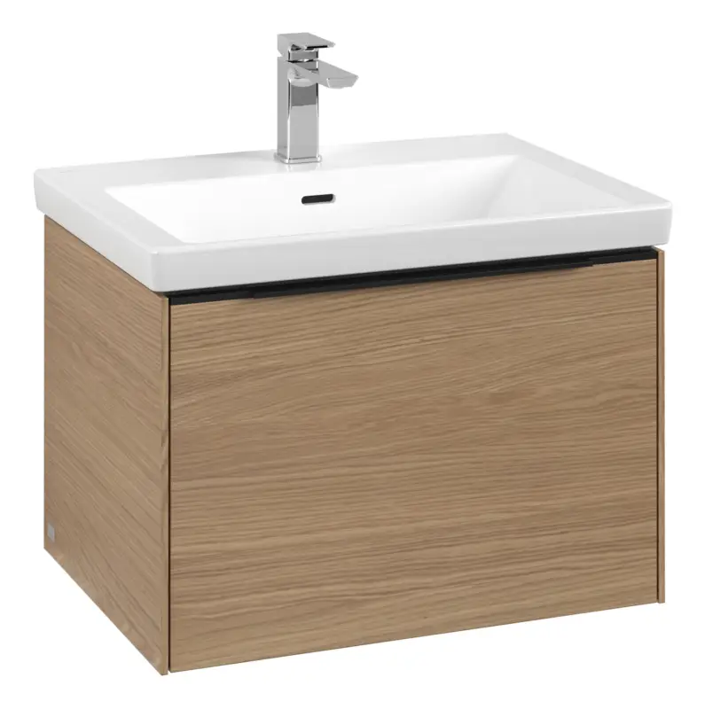 Villeroy & Boch Subway 3.0 Waschbeckenunterschrank für Becken mittig 1 Auszug mit Beleuchtung (2x LED) 622 x 429 x 462 mm - Nordic Oak / Volcano Black Neu
