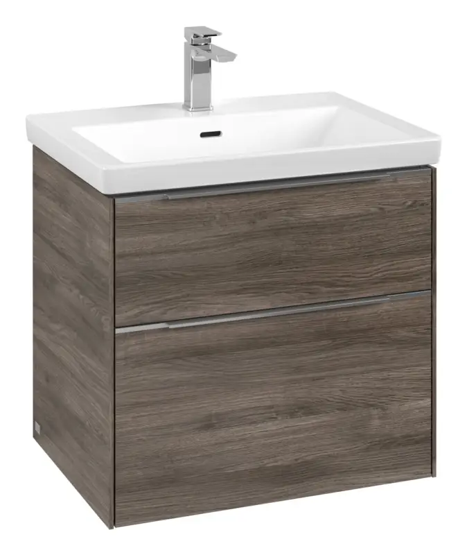 Saisonangebot Villeroy & Boch Subway 3.0 Waschbeckenunterschrank für Becken mittig 2 Auszüge mit Beleuchtung (2x LED) 622 x 576 x 462 mm - Stone Oak / Aluminium glänzend