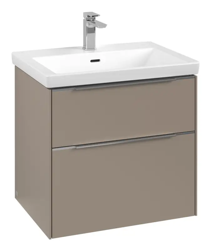 Wochenendangebot Villeroy & Boch Subway 3.0 Waschbeckenunterschrank für Becken mittig 2 Auszüge mit Beleuchtung (2x LED) 622 x 576 x 462 mm - Taupe / Aluminium glänzend