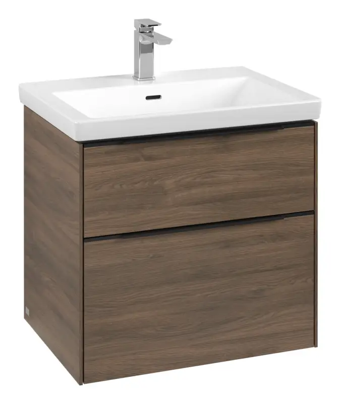 Mega-Angebot Villeroy & Boch Subway 3.0 Waschbeckenunterschrank für Becken mittig 2 Auszüge mit Beleuchtung (2x LED) 622 x 576 x 462 mm - Arizona Oak / Volcano Black
