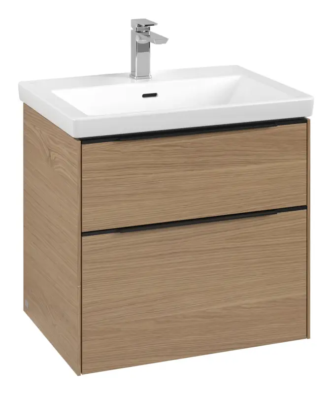 Must-Have Villeroy & Boch Subway 3.0 Waschbeckenunterschrank für Becken mittig 2 Auszüge mit Beleuchtung (2x LED) 622 x 576 x 462 mm - Nordic Oak / Volcano Black
