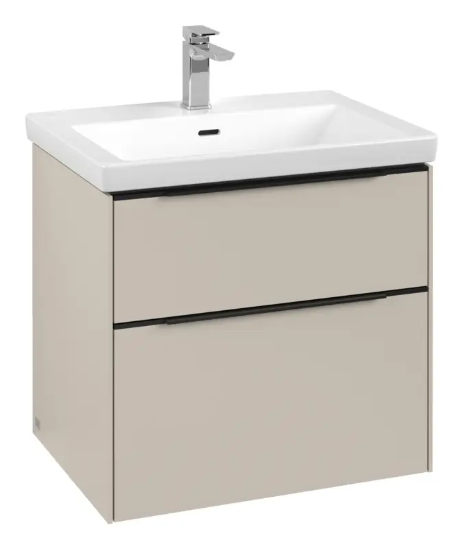 Echt Villeroy & Boch Subway 3.0 Waschbeckenunterschrank für Becken mittig 2 Auszüge mit Beleuchtung (2x LED) 622 x 576 x 462 mm - Cashmere Grey / Volcano Black