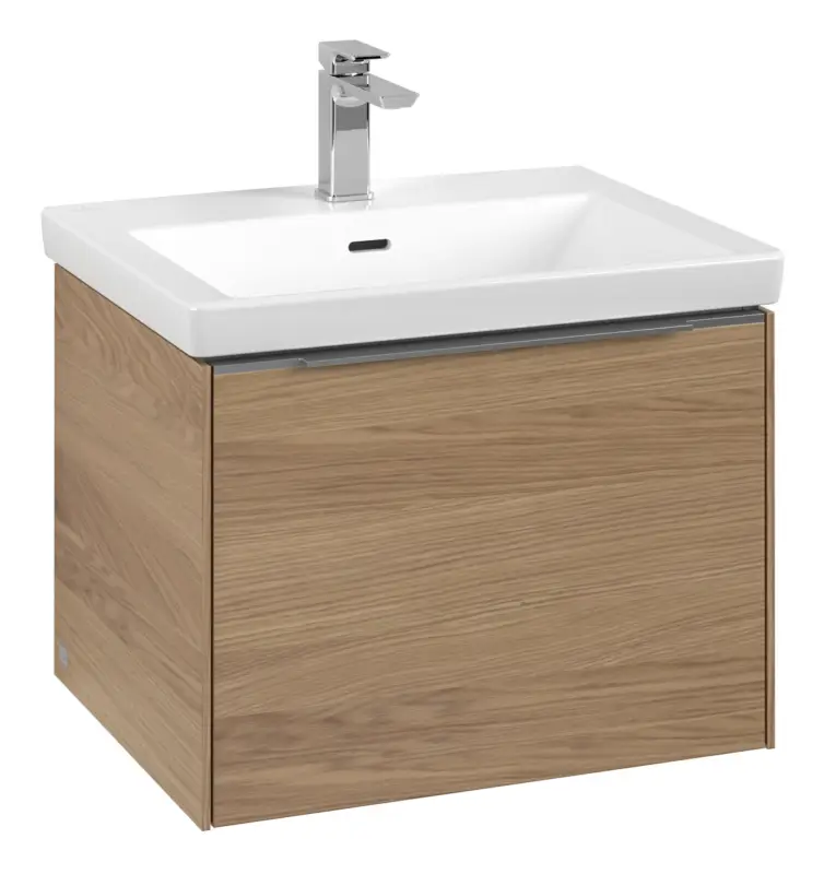 Villeroy & Boch Subway 3.0 Waschbeckenunterschrank für Becken mittig 1 Auszug mit Beleuchtung (2x LED) 572 x 429 x 462 mm - Nordic Oak / Aluminium glänzend Bestpreis