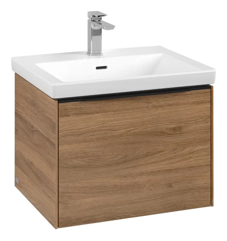 Villeroy & Boch Subway 3.0 Waschbeckenunterschrank für Becken mittig 1 Auszug mit Beleuchtung (2x LED) 572 x 429 x 462 mm - Kansas Oak / Volcano Black Preiswert