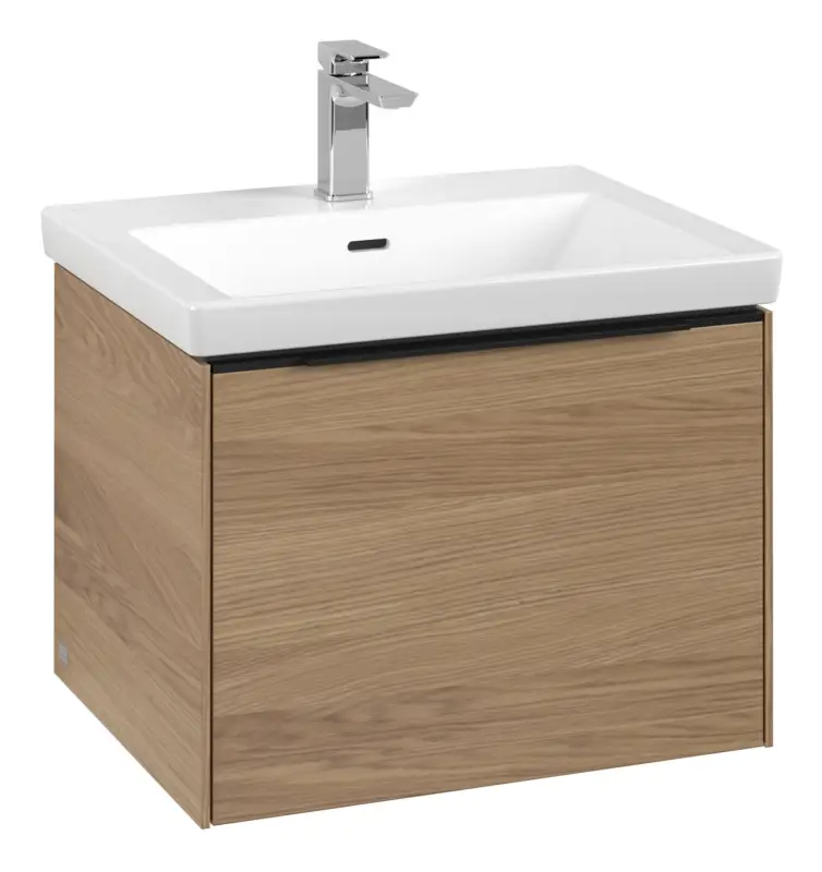 Villeroy & Boch Subway 3.0 Waschbeckenunterschrank für Becken mittig 1 Auszug mit Beleuchtung (2x LED) 572 x 429 x 462 mm - Nordic Oak / Volcano Black Neu Im Sortiment