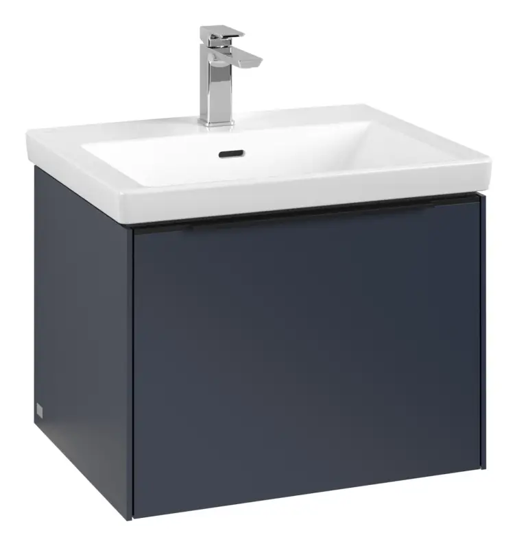 Ausverkauf Villeroy & Boch Subway 3.0 Waschbeckenunterschrank für Becken mittig 1 Auszug mit Beleuchtung (2x LED) 572 x 429 x 462 mm - Marine Blue / Volcano Black