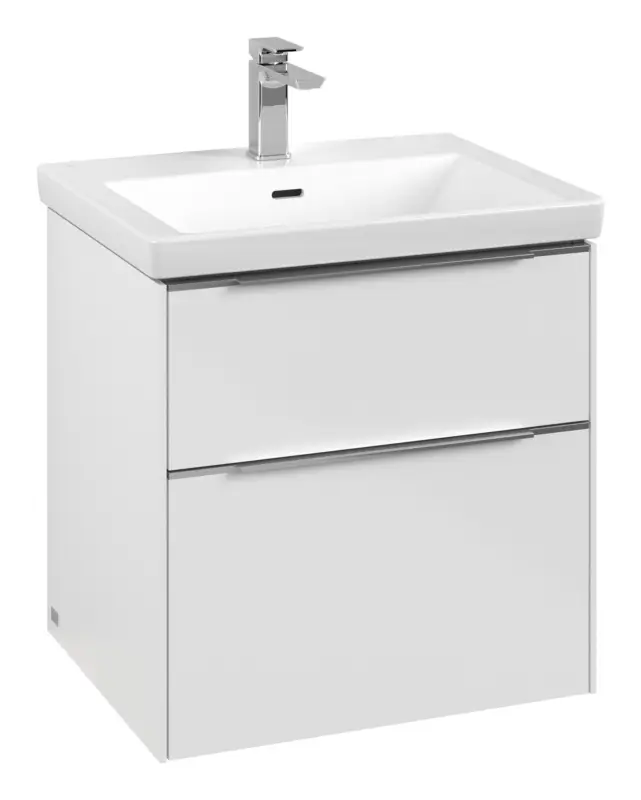 Villeroy & Boch Subway 3.0 Waschbeckenunterschrank für Becken mittig 2 Auszüge mit Beleuchtung (2x LED) 572 x 576 x 462 mm - Brilliant White / Aluminium glänzend Versand Am Gleichen Tag