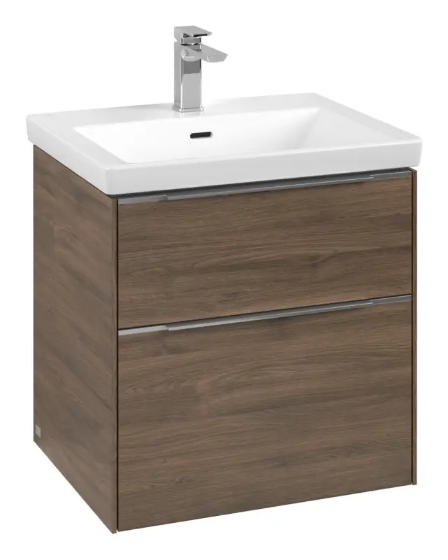 Villeroy & Boch Subway 3.0 Waschbeckenunterschrank für Becken mittig 2 Auszüge mit Beleuchtung (2x LED) 572 x 576 x 462 mm - Arizona Oak / Aluminium glänzend Rabatt