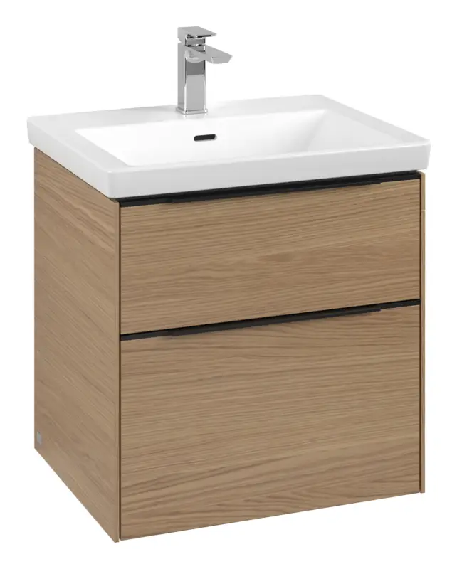 Villeroy & Boch Subway 3.0 Waschbeckenunterschrank für Becken mittig 2 Auszüge mit Beleuchtung (2x LED) 572 x 576 x 462 mm - Nordic Oak / Volcano Black Knallerangebot