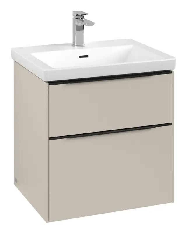 Versand Am Gleichen Tag Villeroy & Boch Subway 3.0 Waschbeckenunterschrank für Becken mittig 2 Auszüge mit Beleuchtung (2x LED) 572 x 576 x 462 mm - Cashmere Grey / Volcano Black