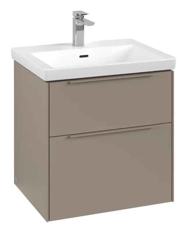 Direktkauf Villeroy & Boch Subway 3.0 Waschbeckenunterschrank für Becken mittig 2 Auszüge mit Beleuchtung (2x LED) 572 x 576 x 462 mm - Taupe / Monochrome Optik