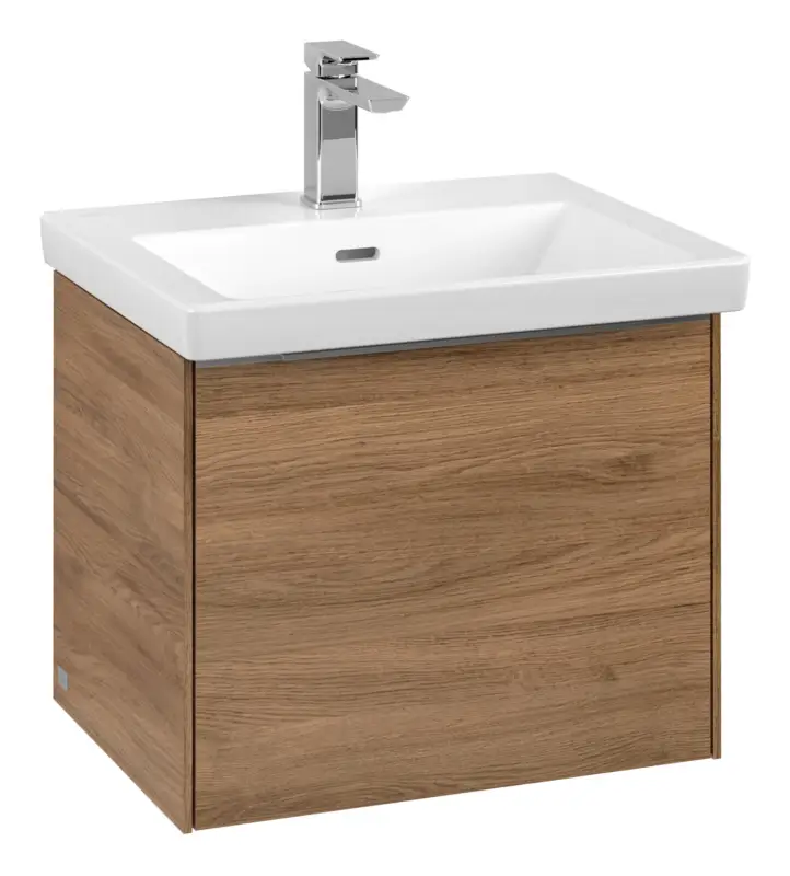 Schneller Versand Villeroy & Boch Subway 3.0 Waschbeckenunterschrank für Becken mittig 1 Auszug mit Beleuchtung (2x LED) 523 x 429 x 432 mm - Kansas Oak / Aluminium glänzend